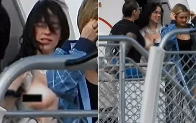 Billie Eilish, turne için gittiği ülkede uçaktan üstsüz indi