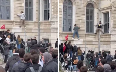 Öğrenciler güvenlik nedeniyle camlardan eylem yaptı