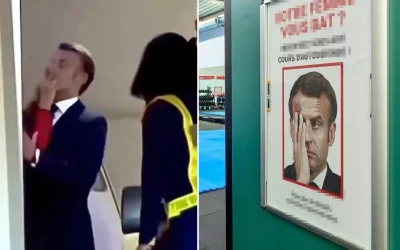 Macron, eşinden tokat yedi ve rezil oldu! Bomba afiş asıldı.