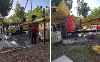 Seyhan Baraj Gölü’nde Yangın Uçağı Enkazı Çıkartıldı